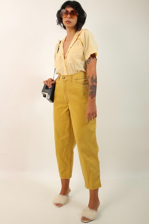Calça jeans cintura alta amarela vintage