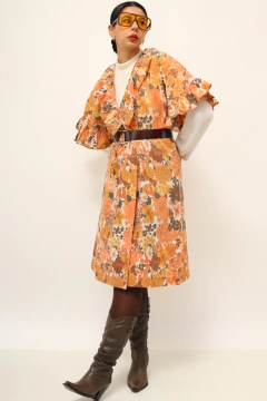 Vestido estampado flores laranja vintage