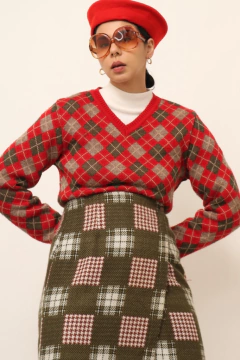 Pulover xadrez vintage vermelho classico na internet