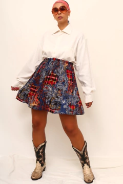 Saia plissada estampada cintura alta