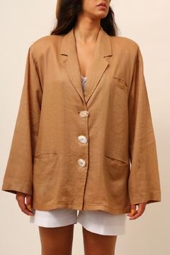Blazer linho bege botóes madre perola vintage - loja online