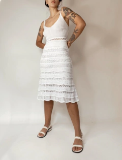 Vestido tricot BASIC branco recorte vazado