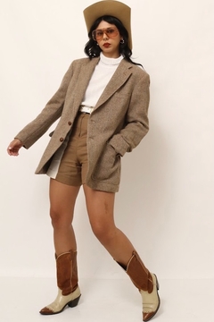 Blazer xadrez classico recorte couro marrom