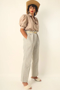 camisa bege manga bufante vintage - comprar online