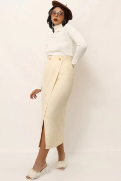 Saia cintura alta ATELIE PARISIENSE 100% lã vintage - Capichó Brechó