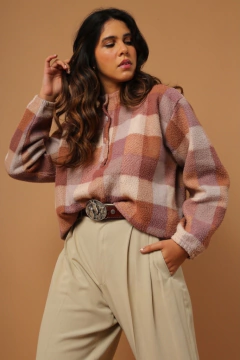 Blusa xadrez pessego plush vintage - comprar online