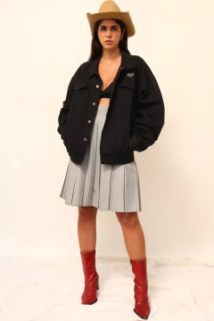 Saia plissada cinza levinha vintage - Capichó Brechó