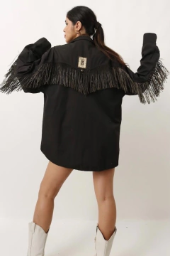 Imagem do Camisão preto franjas bordado ampla