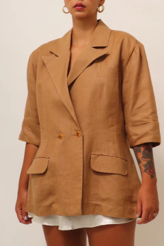 Blazer manga curta bege estilo linho vintage - comprar online