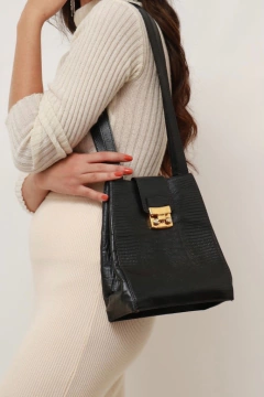 Bolsa preta croco ombro vintage