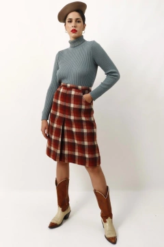 saia xadrez cintura alta em lã