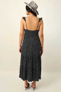 Vestido poá fenda lateral babado manga - loja online