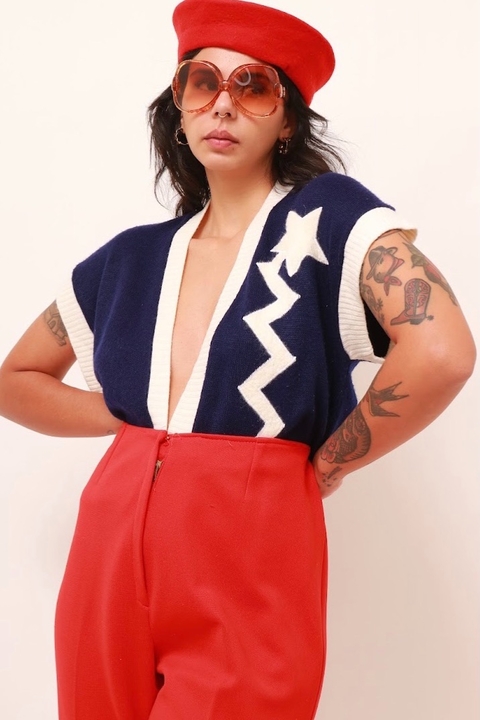 cropped tricot azul marinho estrela