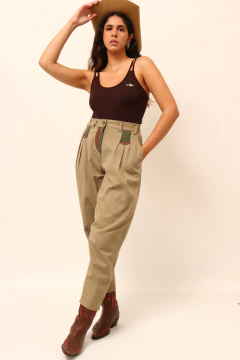Calça bege safari recorte color - loja online