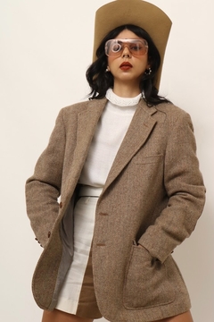 Blazer xadrez classico recorte couro marrom - loja online