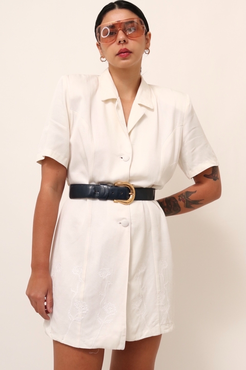 Vestido branco curto estilo blazer New York