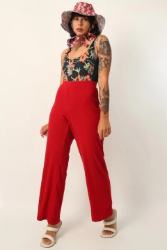 calça vermelha cintura mega alta ampla