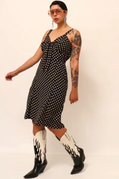 Vestido poa preto forrado semi midi na internet