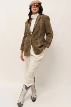 Blazer 100% lã RALPH LAUREN xadrez recorte couro - Capichó Brechó