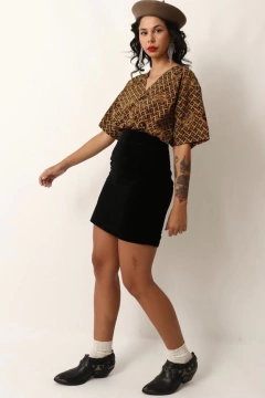 Blusa pijama vintage detalhe estampa - loja online