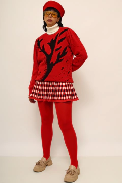 Pulover vermelho estampa preta manga princesa na internet