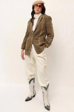 Blazer 100% lã RALPH LAUREN xadrez recorte couro - loja online