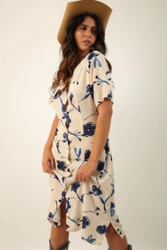 vestido floral off white flores azul vintage na internet