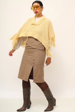 Poncho off white franjas vintage