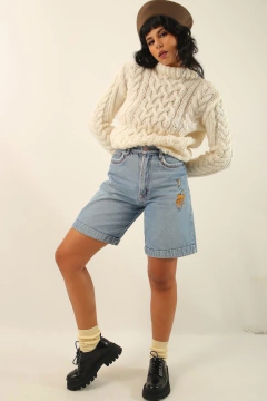 Bermuda jeans bordado chapeu vintage