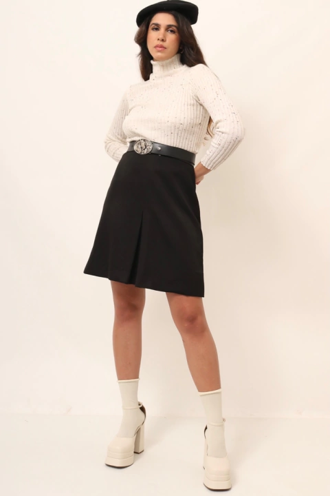 Saia preta cintura alta forrada vintage