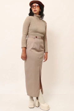 saia cintura alta bege midi vintage - comprar online