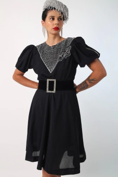 Vestido manga bufante recorte aplique frente - comprar online