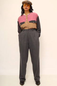 Calça cinza alfaiataria cintura alta PIERRE CARDIN - Capichó Brechó
