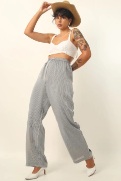 calça listras semi pantalona cintura alta