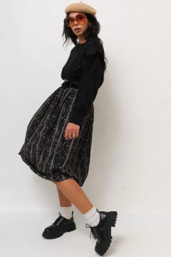 saia cintura alta ampla textura plissada na internet