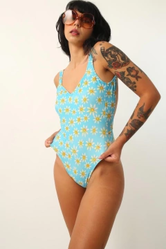 Maiô azul margaridas vintage - comprar online