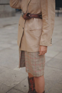 Bermuda xadrez 100 % lã cintura alta ampla - Capichó Brechó