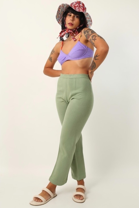 Calça verde mint tricot semi flare