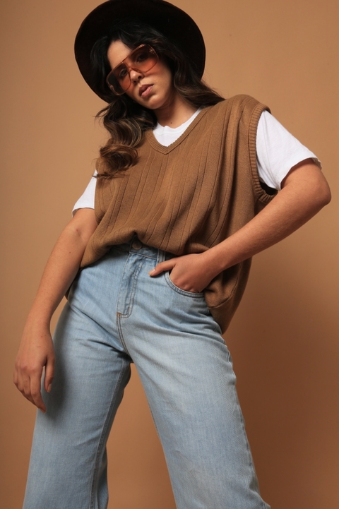 Pulôver colete tricot capivara bege GG