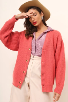 cardigan bordado salmao vintage - Capichó Brechó