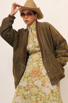 Jaqueta aveludada verde bomber italiana vintage - loja online