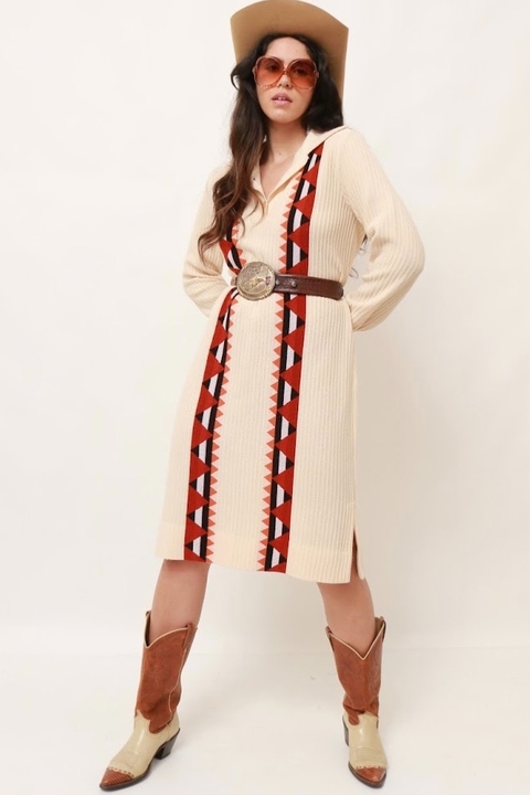 Vestido tricot textura bege estampa frente