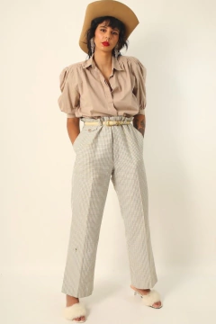 camisa bege manga bufante vintage