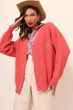 cardigan bordado salmao vintage