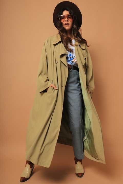 Trench coat verde militar forro matelasse vintage