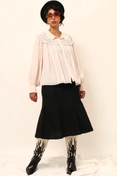 Camisa rosa renda vintage babado vitoriana - comprar online