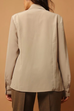 camisa poliester manga longa bege vintage - loja online