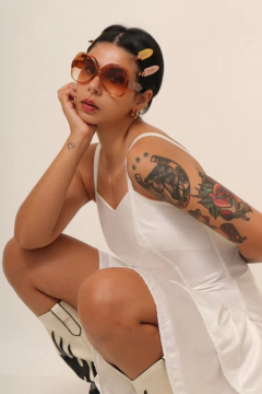 Vestido branco saia recorte babados viscose