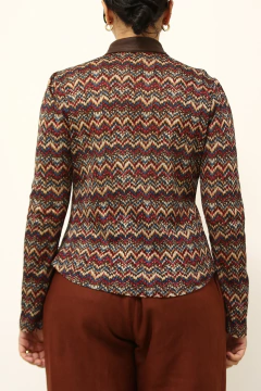 Camisa estampa 70´s gola marrom - Capichó Brechó