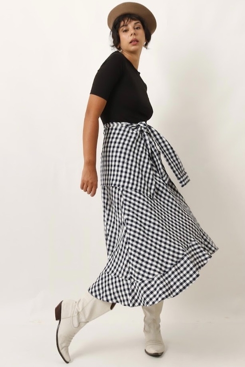 vestido saia embutida xadrez vintage